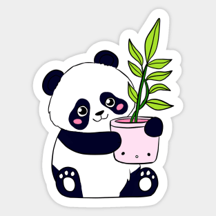 Cute panda holding a plant Sticker